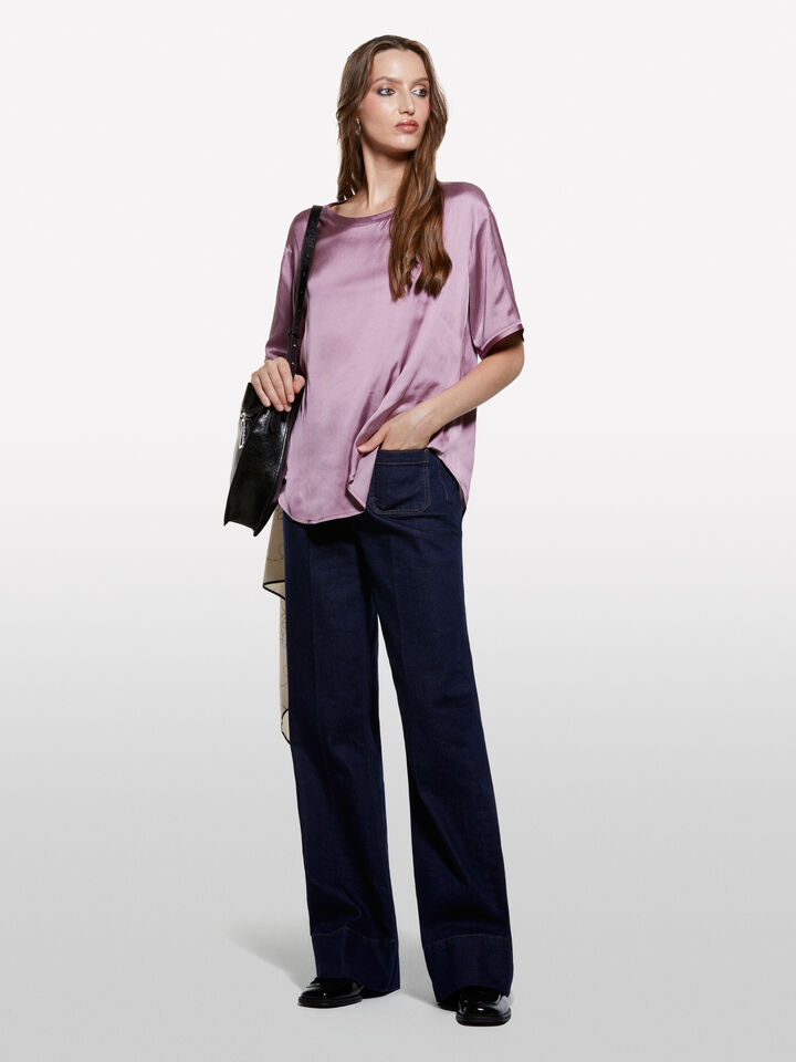 Mauve oversized satin blouse - women's blouses - Lilac | Sisley image number 1